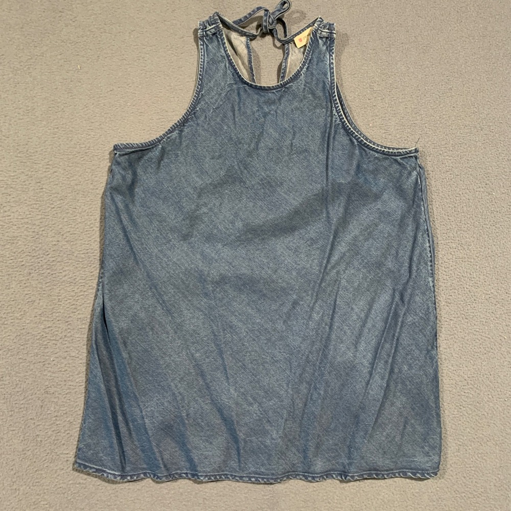 Cremieux Tank Top Womens XS Blue Tencel Denim Halter Tie Back Keyhole Summer
